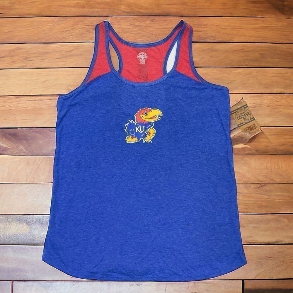 KU Jayhawks Tank Top Size XL Royal blue red racerback Kansas University sporty - Picture 2 of 8